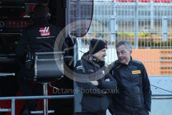 World © Octane Photographic Ltd. Formula 1 – F1 Pre-season Test 1 - Day 1. Guenther Steiner - Team Principal of Haas F1 Team and Mario Isola – Pirelli Head of Car Racing. Circuit de Barcelona-Catalunya, Spain. Wednesday 19th February 2020.