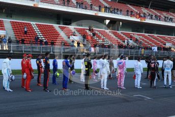 World © Octane Photographic Ltd. Formula 1 – F1 Pre-season Test 1 - Day 1. Formula 1 drivers line up for a FOM video shot. Circuit de Barcelona-Catalunya, Spain. Wednesday 19th February 2020.