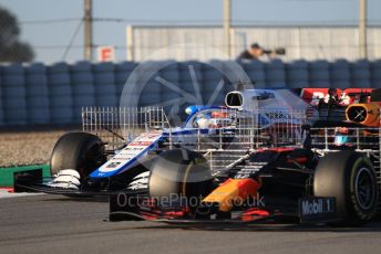 World © Octane Photographic Ltd. Formula 1 – F1 Pre-season Test 1 - Day 2. ROKiT Williams Racing FW 43 – George Russell and Aston Martin Red Bull Racing RB16 – Alexander Albon. Circuit de Barcelona-Catalunya, Spain. Thursday 20th February 2020.