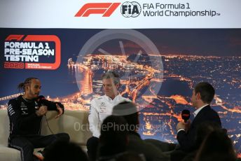 World © Octane Photographic Ltd. Formula 1 – F1 Pre-season Test 1 - Day 2 - Press Conference. Mercedes AMG Petronas F1 W11 EQ Performance - Lewis Hamilton and James Allison - Technical Director of Mercedes - AMG Petronas Motorsport. Circuit de Barcelona-Catalunya, Spain. Thursday 20th February 2020.