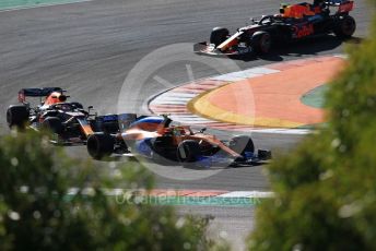 World © Octane Photographic Ltd. Formula 1 – F1 Portuguese GP, Practice 2. McLaren MCL35 – Lando Norris followed by Aston Martin Red Bull Racing RB16 – Max Verstappen and Alexander Albon. Autodromo do Algarve, Portimao, Portugal. Friday 23rd October 2020.