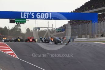 World © Octane Photographic Ltd. Formula 1 – F1 Portuguese GP, Race. Mercedes AMG Petronas F1 W11 EQ Performance - Lewis Hamilton leads the race start. Autodromo do Algarve, Portimao, Portugal. Sunday 25th October 2020.