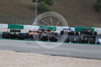 World © Octane Photographic Ltd. Formula 1 – F1 Portuguese GP, Race. Aston Martin Red Bull Racing RB16 – Max Verstappen and BWT Racing Point F1 Team RP20 - Sergio Perez get close heading into turn 2 before touching. Autodromo do Algarve, Portimao, Portugal. Sunday 25th October 2020.