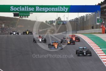 World © Octane Photographic Ltd. Formula 1 – F1 Portuguese GP, Race. Mercedes AMG Petronas F1 W11 EQ Performance - Lewis Hamilton, McLaren MCL35 – Lando Norris, Aston Martin Red Bull Racing RB16 – Max Verstappen, Alfa Romeo Racing Orlen C39 – Kimi Raikkonen and Scuderia Ferrari SF1000 – Charles Leclerc. Autodromo do Algarve, Portimao, Portugal. Sunday 25th October 2020.
