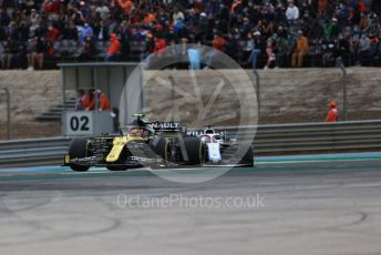 World © Octane Photographic Ltd. Formula 1 – F1 Portuguese GP, Race. Renault Sport F1 Team RS20 – Esteban Ocon and Williams Racing FW 43 – George Russell. Autodromo do Algarve, Portimao, Portugal. Sunday 25th October 2020.