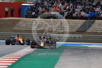 World © Octane Photographic Ltd. Formula 1 – F1 Portuguese GP, Race. Aston Martin Red Bull Racing RB16 – Max Verstappen and McLaren MCL35 – Carlos Sainz. Autodromo do Algarve, Portimao, Portugal. Sunday 25th October 2020.