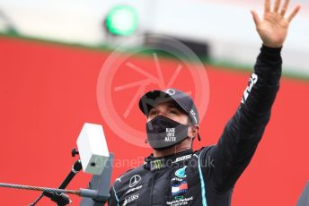 World © Octane Photographic Ltd. Formula 1 – F1 Portuguese GP, Podium. Mercedes AMG Petronas F1 W11 EQ Performance - Lewis Hamilton. Autodromo do Algarve, Portimao, Portugal. Sunday 25th October 2020.