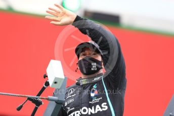 World © Octane Photographic Ltd. Formula 1 – F1 Portuguese GP, Podium. Mercedes AMG Petronas F1 W11 EQ Performance - Lewis Hamilton. Autodromo do Algarve, Portimao, Portugal. Sunday 25th October 2020.