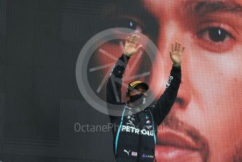 World © Octane Photographic Ltd. Formula 1 – F1 Portuguese GP, Podium. Mercedes AMG Petronas F1 W11 EQ Performance - Lewis Hamilton. Autodromo do Algarve, Portimao, Portugal. Sunday 25th October 2020.