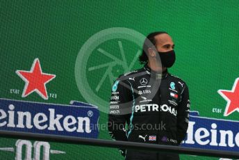 World © Octane Photographic Ltd. Formula 1 – F1 Portuguese GP, Podium. Mercedes AMG Petronas F1 W11 EQ Performance - Lewis Hamilton. Autodromo do Algarve, Portimao, Portugal. Sunday 25th October 2020.