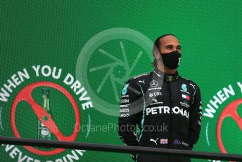 World © Octane Photographic Ltd. Formula 1 – F1 Portuguese GP, Podium. Mercedes AMG Petronas F1 W11 EQ Performance - Lewis Hamilton. Autodromo do Algarve, Portimao, Portugal. Sunday 25th October 2020.
