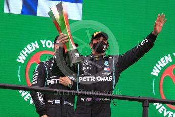 World © Octane Photographic Ltd. Formula 1 – F1 Portuguese GP, Podium. Mercedes AMG Petronas F1 W11 EQ Performance - Lewis Hamilton, Valtteri Bottas. Autodromo do Algarve, Portimao, Portugal. Sunday 25th October 2020.