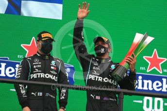 World © Octane Photographic Ltd. Formula 1 – F1 Portuguese GP, Podium. Mercedes AMG Petronas F1 W11 EQ Performance - Lewis Hamilton, Valtteri Bottas. Autodromo do Algarve, Portimao, Portugal. Sunday 25th October 2020.