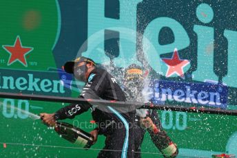 World © Octane Photographic Ltd. Formula 1 – F1 Portuguese GP, Podium. Mercedes AMG Petronas F1 W11 EQ Performance - Lewis Hamilton, Valtteri Bottas. Autodromo do Algarve, Portimao, Portugal. Sunday 25th October 2020.