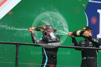 World © Octane Photographic Ltd. Formula 1 – F1 Portuguese GP, Podium. Mercedes AMG Petronas F1 W11 EQ Performance - Lewis Hamilton, Valtteri Bottas. Autodromo do Algarve, Portimao, Portugal. Sunday 25th October 2020.