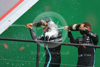 World © Octane Photographic Ltd. Formula 1 – F1 Portuguese GP, Podium. Mercedes AMG Petronas F1 W11 EQ Performance - Lewis Hamilton, Valtteri Bottas. Autodromo do Algarve, Portimao, Portugal. Sunday 25th October 2020.