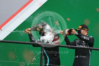 World © Octane Photographic Ltd. Formula 1 – F1 Portuguese GP, Podium. Mercedes AMG Petronas F1 W11 EQ Performance - Lewis Hamilton, Valtteri Bottas. Autodromo do Algarve, Portimao, Portugal. Sunday 25th October 2020.