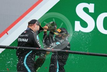 World © Octane Photographic Ltd. Formula 1 – F1 Portuguese GP, Podium. Mercedes AMG Petronas F1 W11 EQ Performance - Lewis Hamilton, Valtteri Bottas. Autodromo do Algarve, Portimao, Portugal. Sunday 25th October 2020.