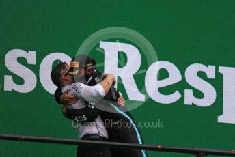 World © Octane Photographic Ltd. Formula 1 – F1 Portuguese GP, Podium. Mercedes AMG Petronas F1 W11 EQ Performance - Lewis Hamilton and Peter “Bono” Bonnington. Autodromo do Algarve, Portimao, Portugal. Sunday 25th October 2020.