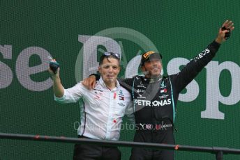 World © Octane Photographic Ltd. Formula 1 – F1 Portuguese GP, Podium. Mercedes AMG Petronas F1 W11 EQ Performance - Lewis Hamilton and Peter “Bono” Bonnington. Autodromo do Algarve, Portimao, Portugal. Sunday 25th October 2020.