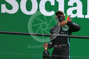 World © Octane Photographic Ltd. Formula 1 – F1 Portuguese GP, Podium. Mercedes AMG Petronas F1 W11 EQ Performance - Lewis Hamilton. Autodromo do Algarve, Portimao, Portugal. Sunday 25th October 2020.