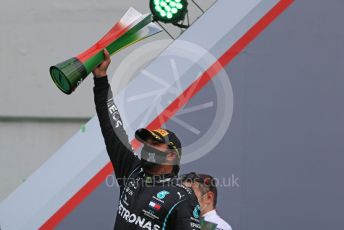 World © Octane Photographic Ltd. Formula 1 – F1 Portuguese GP, Podium. Mercedes AMG Petronas F1 W11 EQ Performance - Lewis Hamilton. Autodromo do Algarve, Portimao, Portugal. Sunday 25th October 2020.