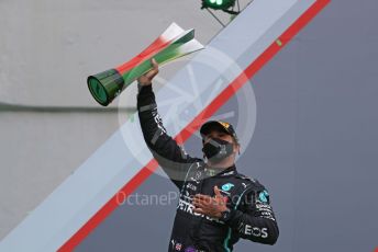 World © Octane Photographic Ltd. Formula 1 – F1 Portuguese GP, Podium. Mercedes AMG Petronas F1 W11 EQ Performance - Lewis Hamilton. Autodromo do Algarve, Portimao, Portugal. Sunday 25th October 2020.