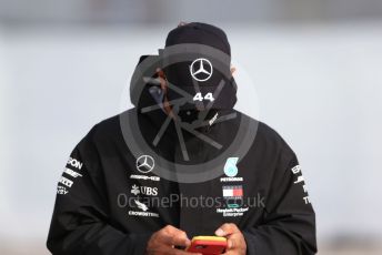 World © Octane Photographic Ltd. Formula 1 – F1 Portuguese GP, Paddock. Mercedes AMG Petronas F1 W11 EQ Performance - Lewis Hamilton. Autodromo do Algarve, Portimao, Portugal. Friday 23rd October 2020.