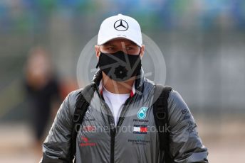 World © Octane Photographic Ltd. Formula 1 – F1 Portuguese GP, Paddock. Mercedes AMG Petronas F1 W11 EQ Performance - Valtteri Bottas. Autodromo do Algarve, Portimao, Portugal. Friday 23rd October 2020.