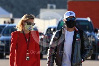 World © Octane Photographic Ltd. Formula 1 – F1 Portuguese GP, Paddock. Mercedes AMG Petronas F1 W11 EQ Performance - Valtteri Bottas and girlfriend Tiffany Cromwell. Autodromo do Algarve, Portimao, Portugal. Saturday 24th October 2020.