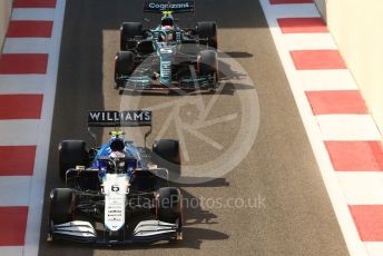 World © Octane Photographic Ltd. Formula 1 – Etihad F1 Grand Prix Abu Dhabi. Williams Racing FW43B – Nicholas Latifi and Aston Martin Cognizant F1 Team AMR21 – Sebastian Vettel. Yas Marina Circuit, Abu Dhabi. Friday 10th December 2021 Practice 1.