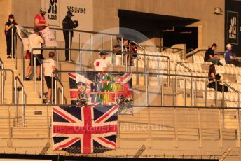 World © Octane Photographic Ltd. Formula 1 – Etihad F1 Grand Prix Abu Dhabi. Lewis Hamilton fans in the main grandstand. Yas Marina Circuit, Abu Dhabi. Friday 10th December 2021 Practice 2.