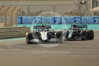 World © Octane Photographic Ltd. Formula 1 – Etihad F1 Grand Prix Abu Dhabi. Williams Racing FW43B – Nicholas Latifi and Aston Martin Cognizant F1 Team AMR21 – Sebastian Vettel. Yas Marina Circuit, Abu Dhabi. Saturday 11th December 2021 Practice 3.