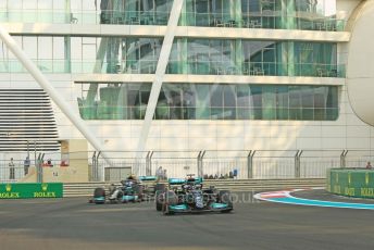 World © Octane Photographic Ltd. Formula 1 – Etihad F1 Grand Prix Abu Dhabi. Mercedes AMG Petronas F1 Team F1 W12 - Lewis Hamilton and Valtteri Bottas. Yas Marina Circuit, Abu Dhabi. Saturday 11th December 2021 Practice 3.