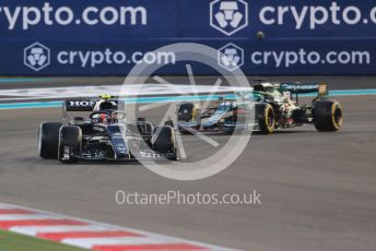 World © Octane Photographic Ltd. Formula 1 – Etihad F1 Grand Prix Abu Dhabi. Scuderia AlphaTauri Honda AT02 – Pierre Gasly and Aston Martin Cognizant F1 Team AMR21– Lance Stroll. Yas Marina Circuit, Abu Dhabi. Sunday 12th December 2021 Green Flag Lap.