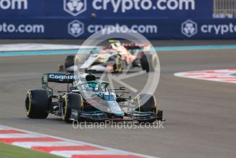 World © Octane Photographic Ltd. Formula 1 – Etihad F1 Grand Prix Abu Dhabi. Aston Martin Cognizant F1 Team AMR21– Lance Stroll and Alfa Romeo Racing Orlen C41 – Antonio Giovinazzi. Yas Marina Circuit, Abu Dhabi. Sunday 12th December 2021 Green Flag Lap.
