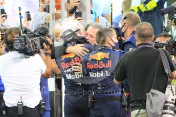 World © Octane Photographic Ltd. Formula 1 – Etihad F1 Grand Prix Abu Dhabi. Red Bull Racing Honda RB16B – Max Verstappen and father Jos. Yas Marina Circuit, Abu Dhabi. Sunday 12th December 2021 Podium and post race celebrations.
