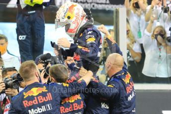 World © Octane Photographic Ltd. Formula 1 – Etihad F1 Grand Prix Abu Dhabi. Red Bull Racing Honda RB16B – Max Verstappen. Yas Marina Circuit, Abu Dhabi. Sunday 12th December 2021 Podium and post race celebrations.