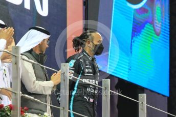 World © Octane Photographic Ltd. Formula 1 – Etihad F1 Grand Prix Abu Dhabi. Mercedes AMG Petronas F1 Team F1 W12 - Lewis Hamilton. Yas Marina Circuit, Abu Dhabi. Sunday 12th December 2021 Podium and post race celebrations.