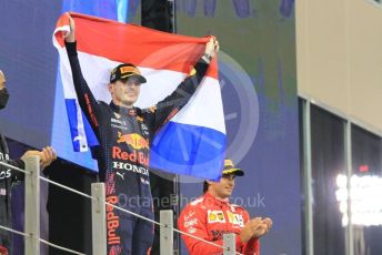 World © Octane Photographic Ltd. Formula 1 – Etihad F1 Grand Prix Abu Dhabi. Red Bull Racing Honda RB16B – Max Verstappen. Yas Marina Circuit, Abu Dhabi. Sunday 12th December 2021 Podium and post race celebrations.