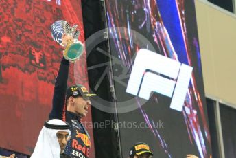 World © Octane Photographic Ltd. Formula 1 – Etihad F1 Grand Prix Abu Dhabi. Red Bull Racing Honda RB16B – Max Verstappen. Yas Marina Circuit, Abu Dhabi. Sunday 12th December 2021 Podium and post race celebrations.