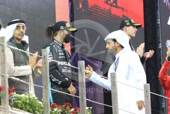 World © Octane Photographic Ltd. Formula 1 – Etihad F1 Grand Prix Abu Dhabi. Mercedes AMG Petronas F1 Team F1 W12 - Lewis Hamilton. Yas Marina Circuit, Abu Dhabi. Sunday 12th December 2021 Podium and post race celebrations.