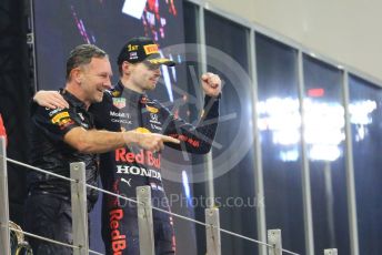 World © Octane Photographic Ltd. Formula 1 – Etihad F1 Grand Prix Abu Dhabi. Red Bull Racing Honda RB16B – Max Verstappen and Christian Horner - Team Principal of Red Bull Racing. Yas Marina Circuit, Abu Dhabi. Sunday 12th December 2021 Podium and post race celebrations.