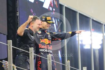 World © Octane Photographic Ltd. Formula 1 – Etihad F1 Grand Prix Abu Dhabi. Red Bull Racing Honda RB16B – Max Verstappen and Christian Horner - Team Principal of Red Bull Racing. Yas Marina Circuit, Abu Dhabi. Sunday 12th December 2021 Podium and post race celebrations.