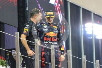 World © Octane Photographic Ltd. Formula 1 – Etihad F1 Grand Prix Abu Dhabi. Red Bull Racing Honda RB16B – Max Verstappen and Christian Horner - Team Principal of Red Bull Racing. Yas Marina Circuit, Abu Dhabi. Sunday 12th December 2021 Podium and post race celebrations.