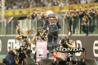 World © Octane Photographic Ltd. Formula 1 – Etihad F1 Grand Prix Abu Dhabi. Red Bull Racing Honda RB16B – Max Verstappen. Yas Marina Circuit, Abu Dhabi. Sunday 12th December 2021 Podium and post race celebrations.