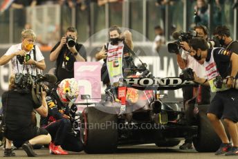 World © Octane Photographic Ltd. Formula 1 – Etihad F1 Grand Prix Abu Dhabi. Red Bull Racing Honda RB16B – Max Verstappen. Yas Marina Circuit, Abu Dhabi. Sunday 12th December 2021 Podium and post race celebrations.