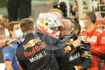 World © Octane Photographic Ltd. Formula 1 – Etihad F1 Grand Prix Abu Dhabi. Red Bull Racing Honda RB16B – Max Verstappen. Yas Marina Circuit, Abu Dhabi. Sunday 12th December 2021 Podium and post race celebrations.