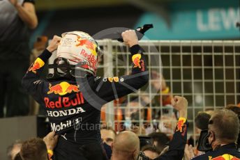 World © Octane Photographic Ltd. Formula 1 – Etihad F1 Grand Prix Abu Dhabi. Red Bull Racing Honda RB16B – Max Verstappen. Yas Marina Circuit, Abu Dhabi. Sunday 12th December 2021 Podium and post race celebrations.
