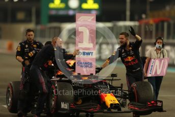World © Octane Photographic Ltd. Formula 1 – Etihad F1 Grand Prix Abu Dhabi. Red Bull Racing Honda RB16B – Max Verstappen. Yas Marina Circuit, Abu Dhabi. Sunday 12th December 2021 Podium and post race celebrations.